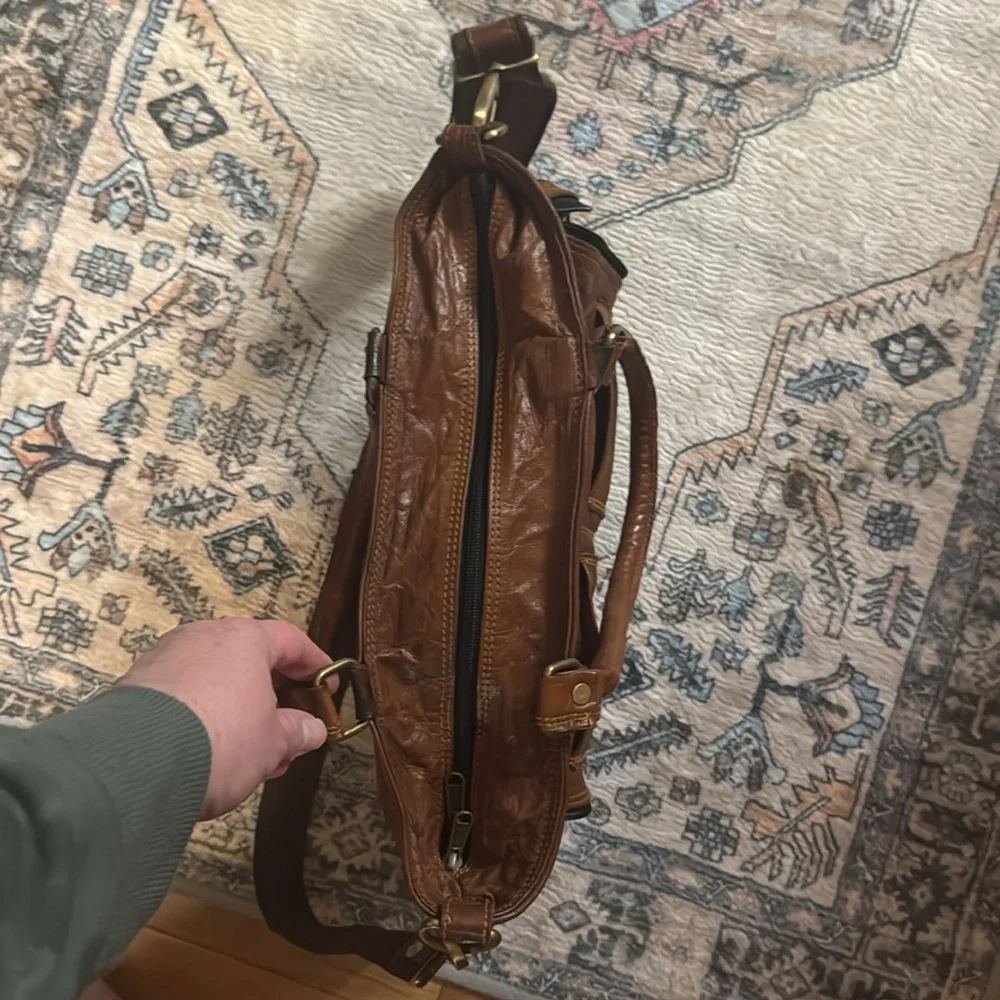 Goats Leather Tote Handbag Brown Shoulder Bag with cross body strap